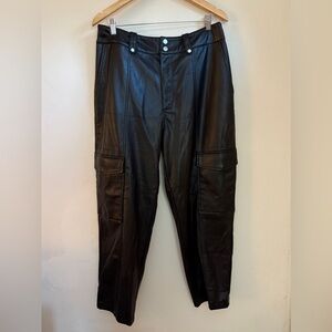 7 For All Mankind Faux Leather Pants L Black High Rise Holiday Night Out Luxe